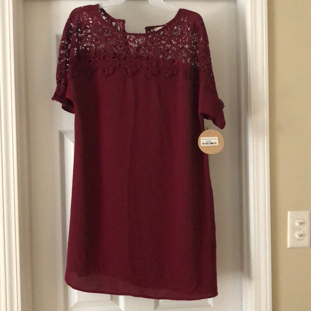 Wine red boutique dress with lace detailing